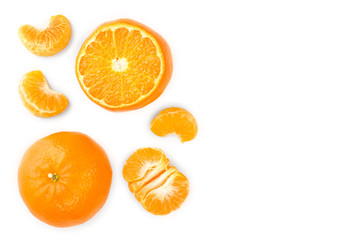 tangerine or mandarin isolated on white background with copy space for your text. Top view. Flat lay