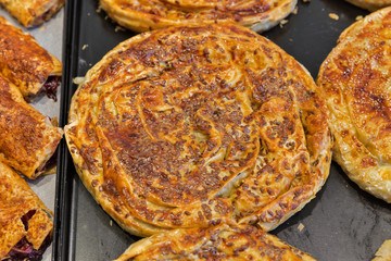 fresh puff pastry bakery closeup