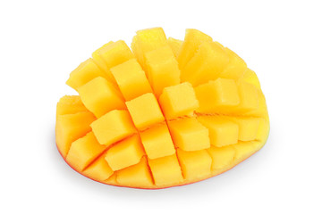 Mango fruit half isolated on white background close-up