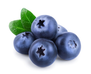 fresh blueberry with leaves isolated on white background closeup