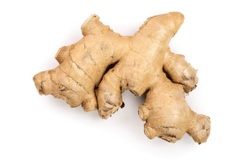 fresh Ginger root isolated on white background. Top view. Flat lay