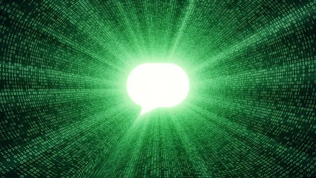 Abstract background with digital tunnel from binary code symbols 1 and 0 as technological sign with shine and light beams. Animation of seamless loop.