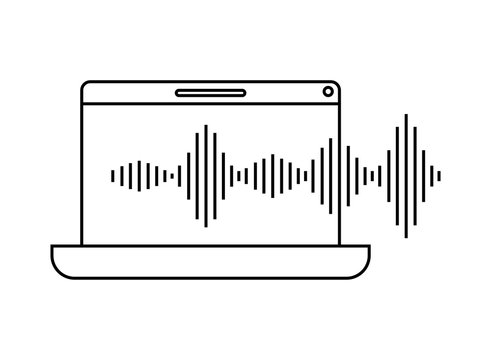 laptop with sound wave isolated icon