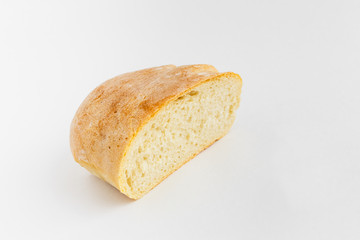 Fresh ciabatta bread on a white background