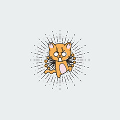 Vector illustration of a bristling cartoon cat
