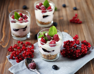 Healthy breakfast with yogurt and granola.