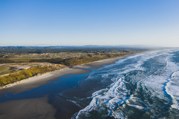 Whiskey Run beach in Southern Oregon, located between Bandon and Coos Bay, aerial drone view