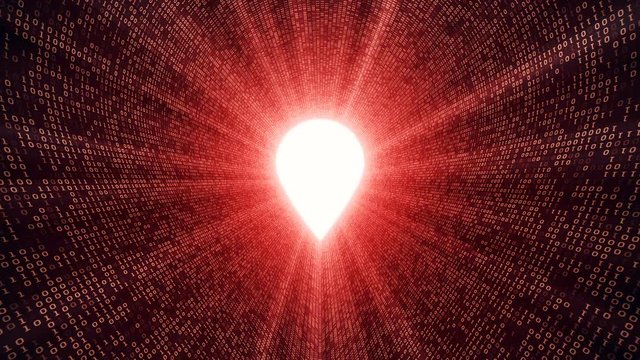 Abstract background with digital tunnel from binary code symbols 1 and 0 as technological sign with shine and light beams. Animation of seamless loop.