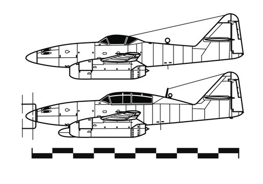 Messerschmitt Me.262. Outline Drawing