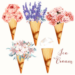Set of vector flower ice cream