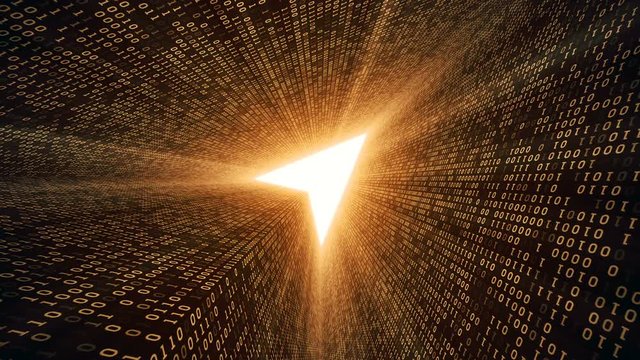 Abstract background with digital tunnel from binary code symbols 1 and 0 as technological sign with shine and light beams. Animation of seamless loop.