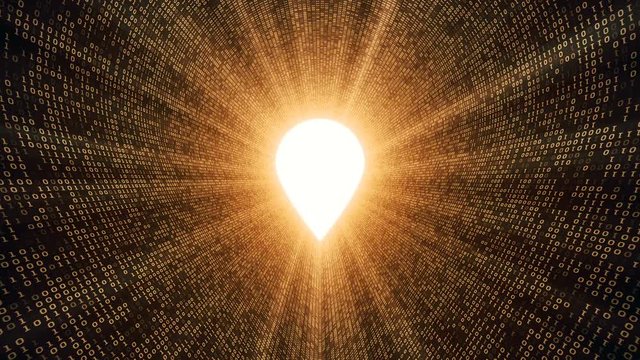 Abstract background with digital tunnel from binary code symbols 1 and 0 as technological sign with shine and light beams. Animation of seamless loop.