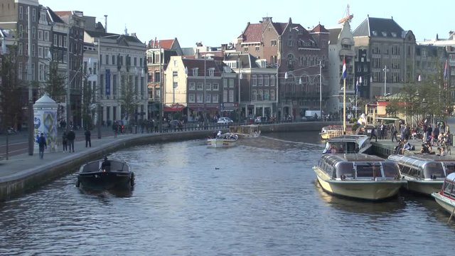 Amsterdam, Netherlands. View of Rokin canal. Traffic.