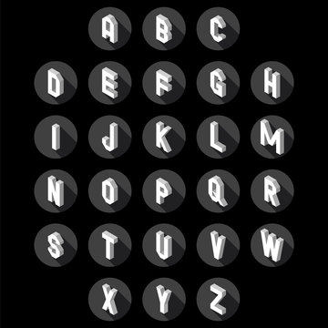 3D flat style font. Set of alphabet letters. Vector illustration