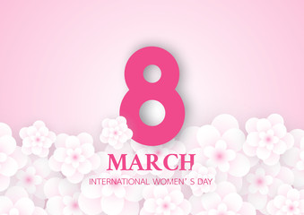 Happy Women's Day 8 March with pink background