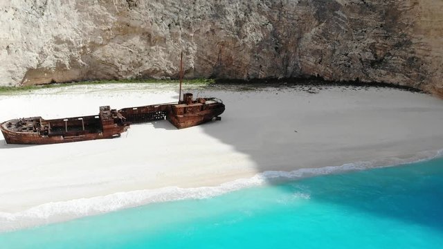 Aerial view Navagio Beach known as Smugglers Cove, Zakynthos, Greece