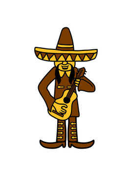 mexikaner sänger gitarre singen südamerika sombrero siesta spanisch hut party feiern spaß mustache schnurrbart clipart comic cartoon design