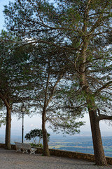 Blick vom Kloster Santuari Nostra Senyora de Gracia ins Tal, Puig de Randa, Randa, Mallorca, Spanien