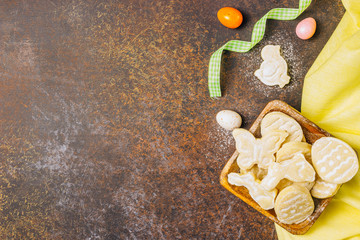 sugar easter cookies with colorful chocolate eggs candy