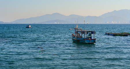 Wooden boats on Nha Trang Bay