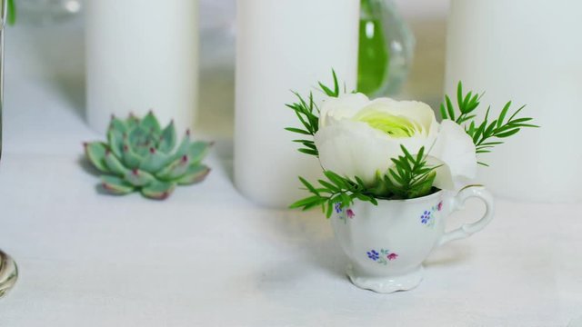 Decorating the table with beautiful cup flower.
