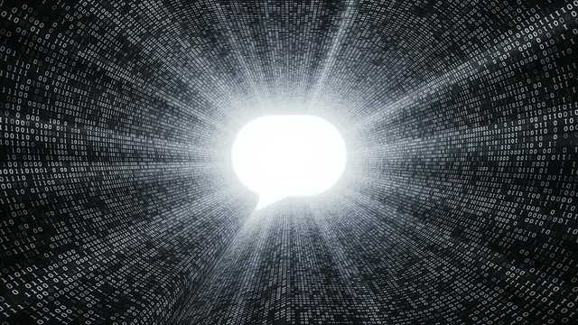 Abstract background with digital tunnel from binary code symbols 1 and 0 as technological sign with shine and light beams. Animation of seamless loop.