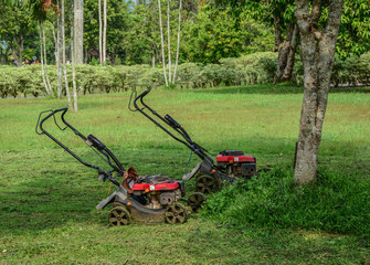 Lawn mowers at the park