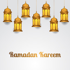 group illustration hanged group golden realistic lantern for islamic celebration event, ramadan kareem and mubarak