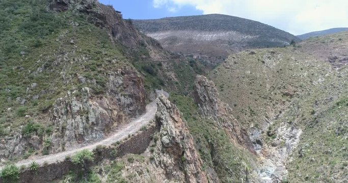 Aerial shot of some ruins of the Mina Española Masonica in Real de Catorce, San Luis Potosi, Mexico