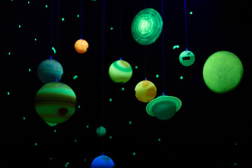 colorful planetarium with planets, moons and stars