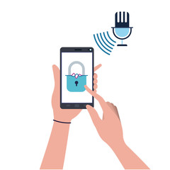 hands with smartphone and padlocked icon