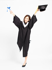 smiling asian girl graduation with diploma