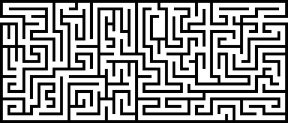 Rectangle labyrinth with entry and exit. Line maze game. Medium complexity. Vector 