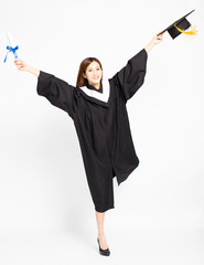 smiling asian girl graduation with diploma