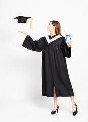 smiling asian girl graduation with diploma
