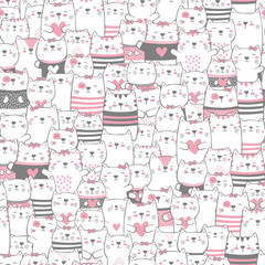 cute cats seamless pattern. modern hand drawn style. design for baby and child