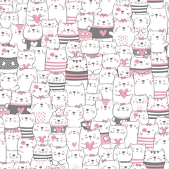 Muurstickers Katten schattige katten naadloze patroon. moderne handgetekende stijl. ontwerp voor baby en kind
