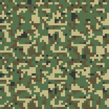 Pixel camo. Camouflage seamless pattern Vector illustration for printing on cloth, textile. Different shades of green color Abstract background in military style.
