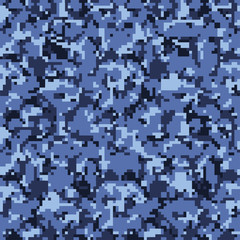 Digital  camouflage pattern background, seamless vector illustration. Classic military clothing style. Masking army camo, repeat print for Wallpapers or prints on fabric. Blue, sea colors.