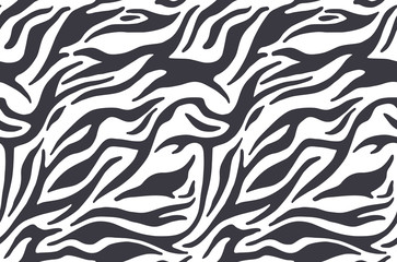 Fototapeta na wymiar Zebra skin, stripes pattern. Animal print, black and white detailed and realistic texture. Monochrome seamless background. Vector illustration 