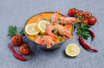 Traditional creamy soup with shrimp