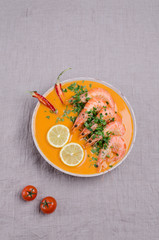 Traditional creamy soup with shrimp