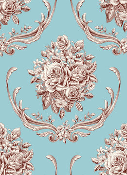Damask Seamless Pattern : Roses