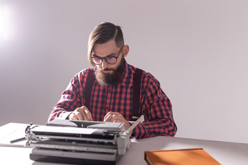 People, journalist and technology concept - Writer is working on a new book