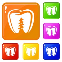 Denture implant icons set collection vector 6 color isolated on white background