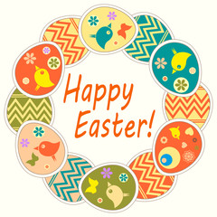 Easter design from a set of eggs with a pattern, wreath,