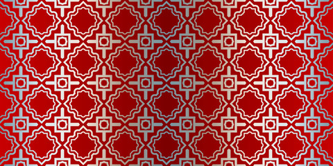 Abstract Vector Seamless Pattern With Abstract Geometric Style. Repeating Sample Figure And Line. For Fashion Interiors Design, Wallpaper, Textile Industry. Silver red color