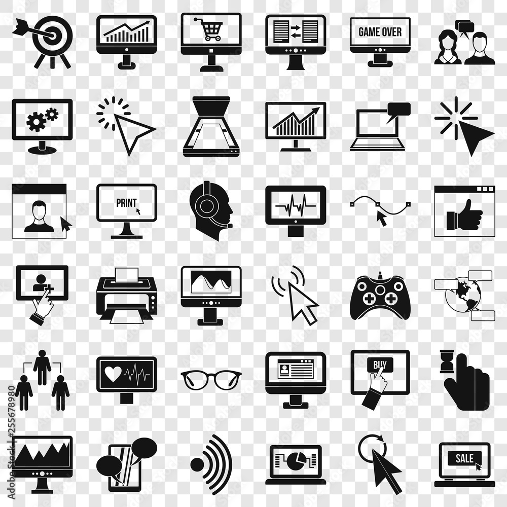 Poster computer display icons set. simple style of 36 computer display vector icons for web for any design