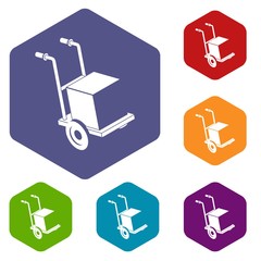 Delivery box cart icons vector colorful hexahedron set collection isolated on white
