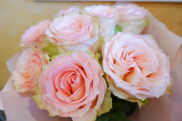 Pink roses. A bouquet of flowers close-up. Pradnichny bouquet. Present